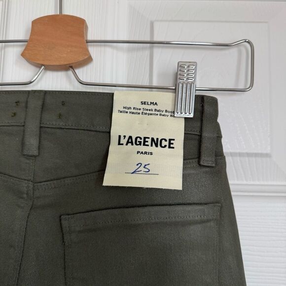 NWT L'AGENCE Selma High Rise Baby Boot Bootcut Jeans in Ivy Green Coated Size 25 - Picture 9 of 11